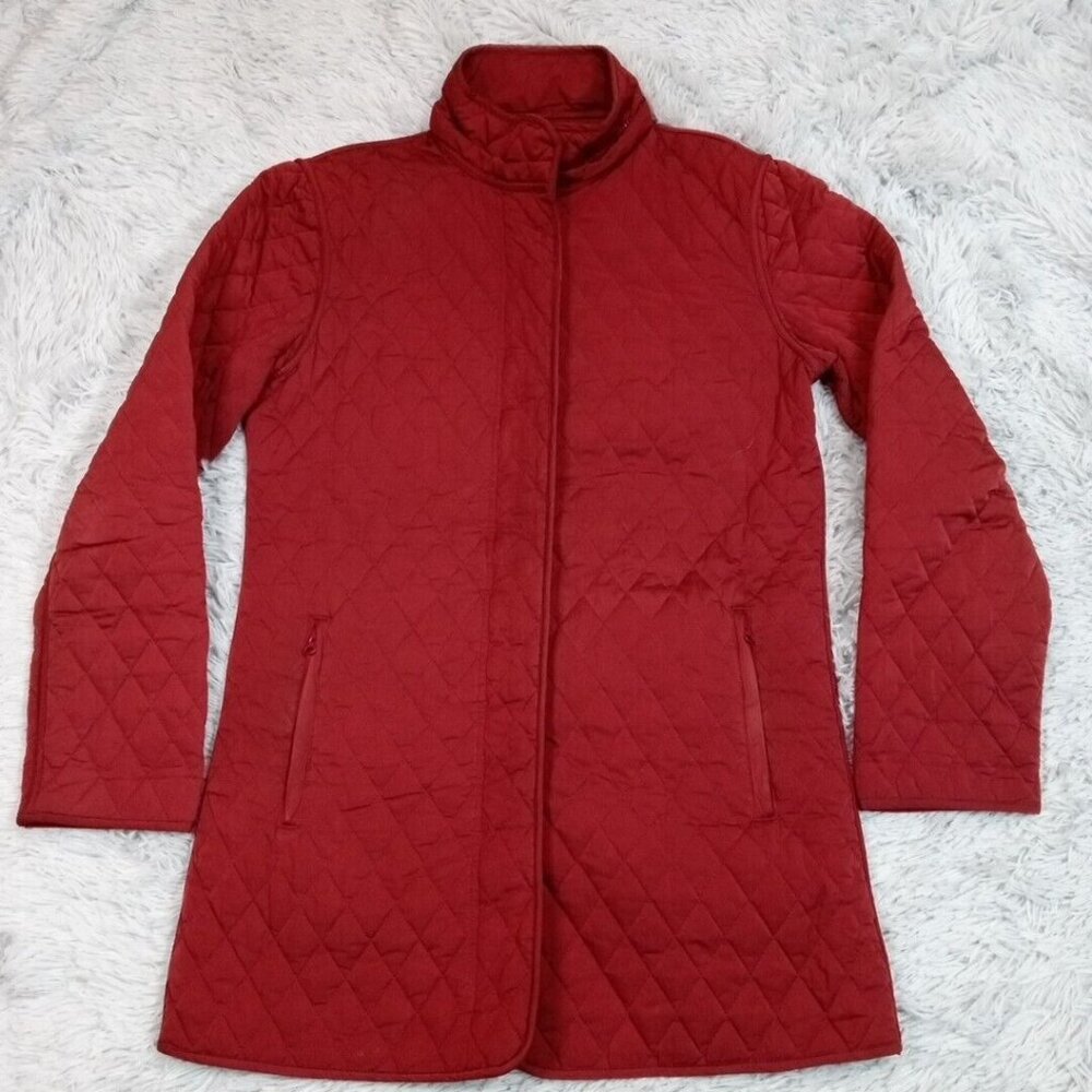 Garnet Hill Womens Jacket Red 6 Soft Quilted Long Coat Pockets Comfort Cozy